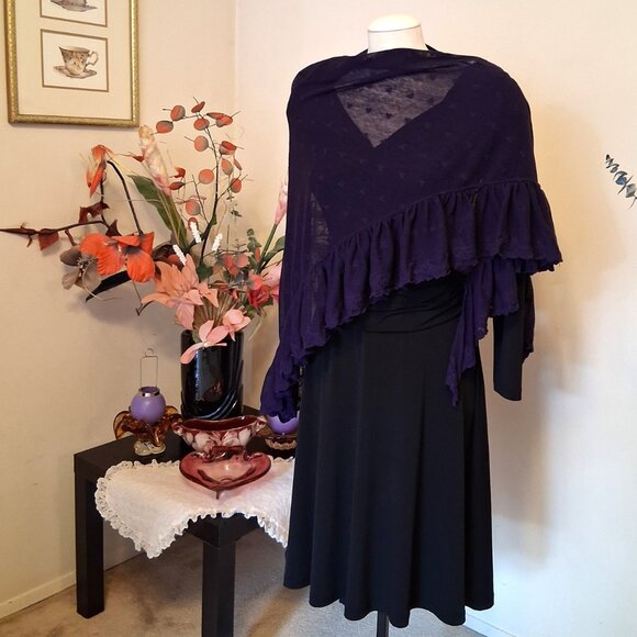 VTG NEW NOA NOA 100% Cotton Triangle Classic Luxury Purple Ruffle Cardigan Scarf - Picture 5 of 9